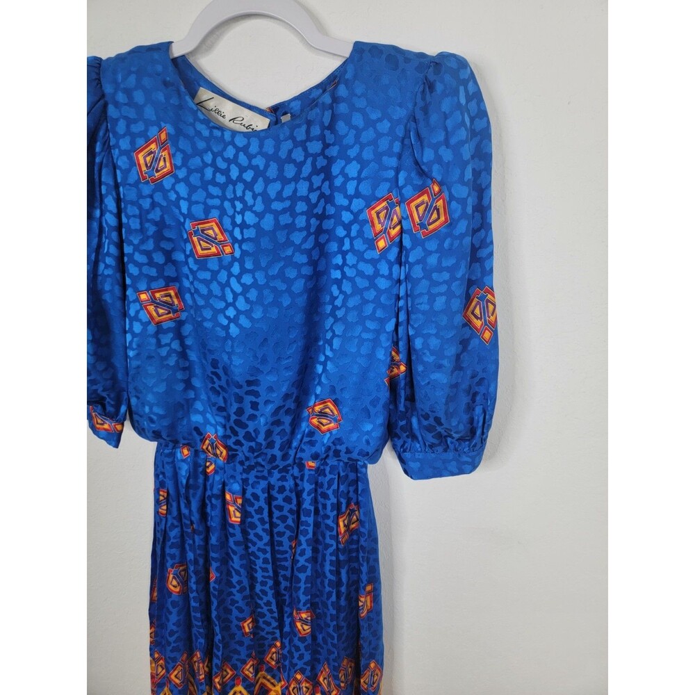 Vintage 80s Lillie Rubin Silk Dress Blue Red Size 4 Day Dress - Picture 6 of 17